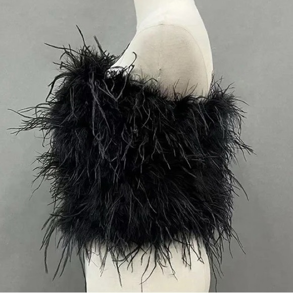 Black Ostrich Feather Crop Top - 12” Length - NWT - Picture 3 of 3